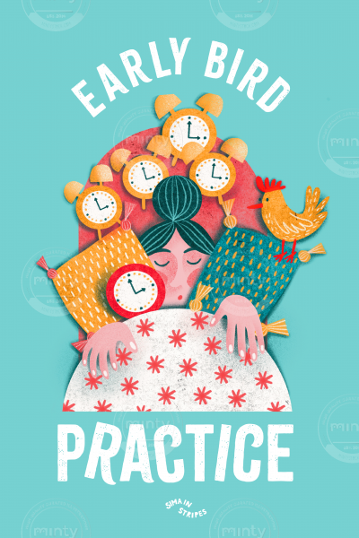 6-Early-bird-girl-with-alarm-clock-illustration-with-humour-by-Simona-Hodonova-Sima-in-Stripes