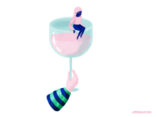 Wine girl sitting on the edge of glass.gif