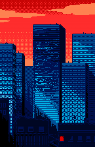 New York City Pixelated in Sunset