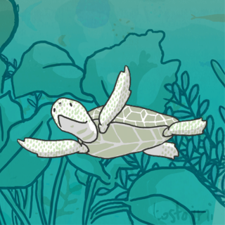 Loggerhead turtle gif loop with sea tortoise on a green ocean background