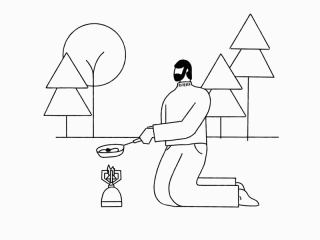 Man preparing fried egg in the forest.gif