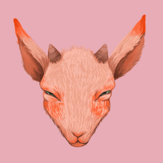 Rotating goat's head with kids sketched