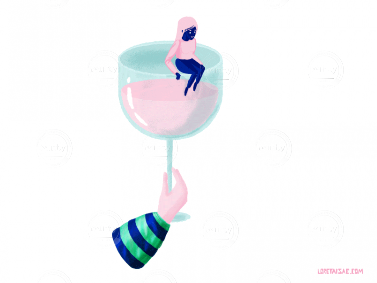 Wine girl sitting on the edge of glass