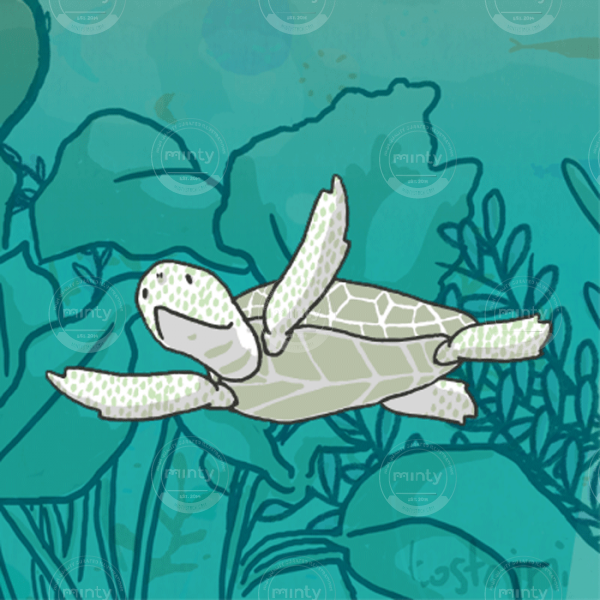 Loggerhead turtle gif loop with sea tortoise on a green ocean background